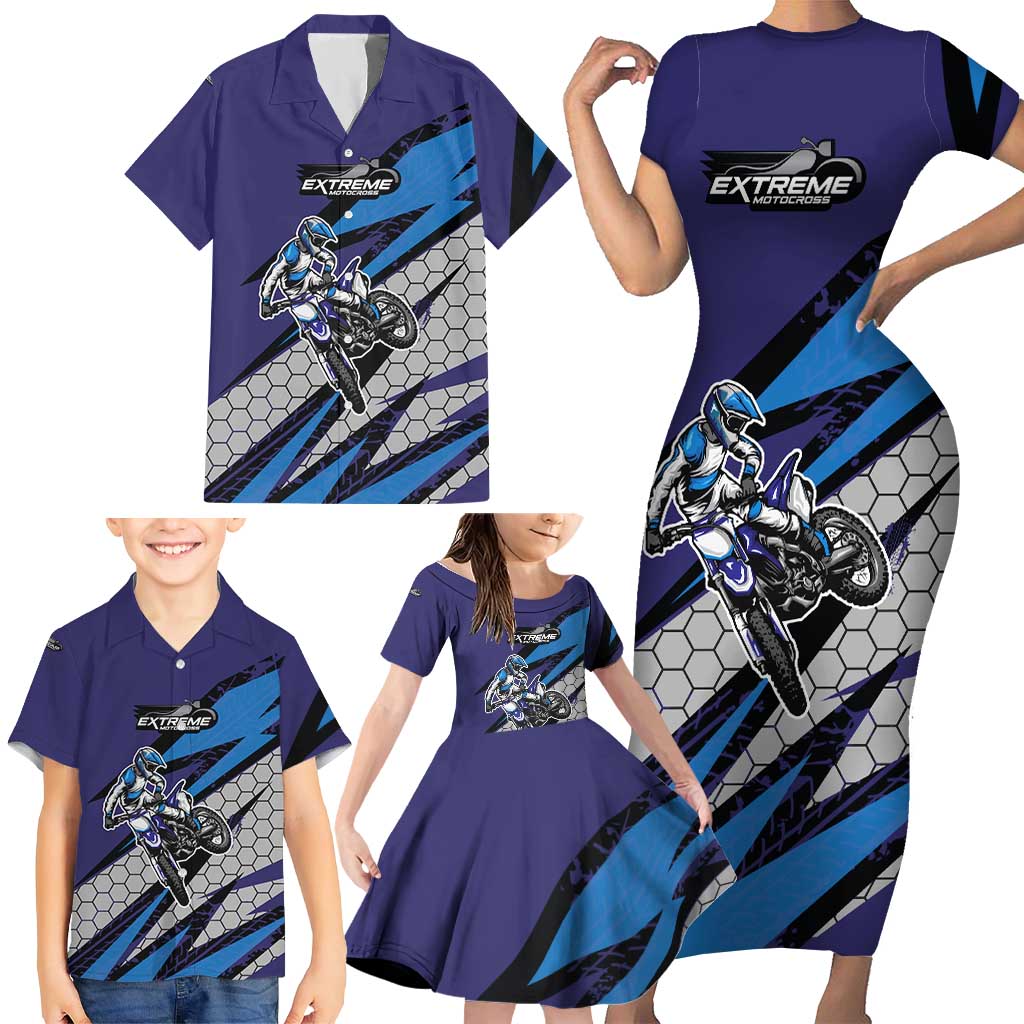 Custom Extreme Motocross Racing Family Matching Short Sleeve Bodycon Dress and Hawaiian Shirt with Rider Graphic - Wonder Print Shop