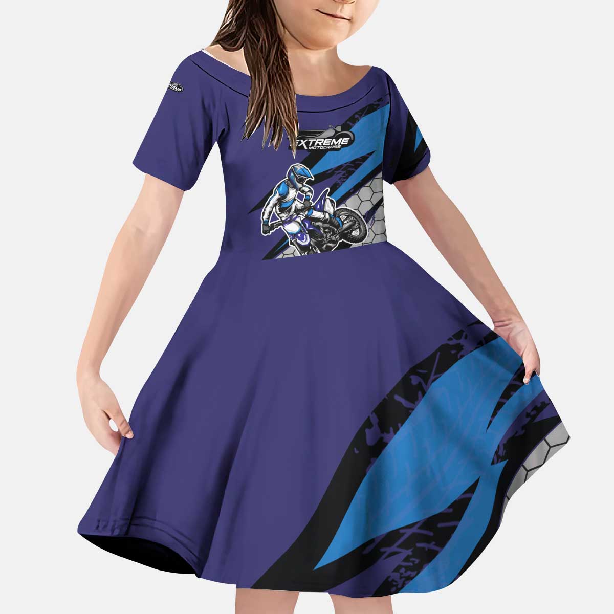 Custom Extreme Motocross Racing Kid Short Sleeve Dress with Rider Graphic - Wonder Print Shop