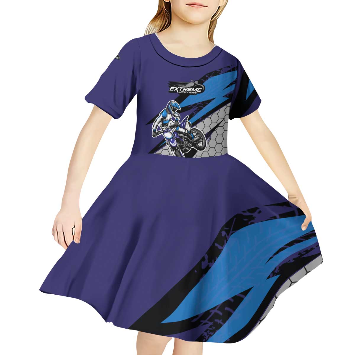Custom Extreme Motocross Racing Kid Short Sleeve Dress with Rider Graphic - Wonder Print Shop