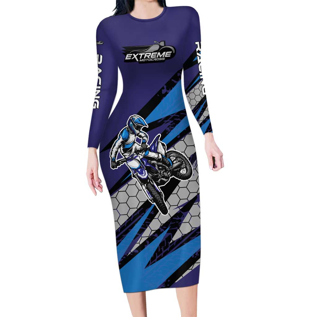 Custom Extreme Motocross Racing Long Sleeve Bodycon Dress with Rider Graphic - Wonder Print Shop