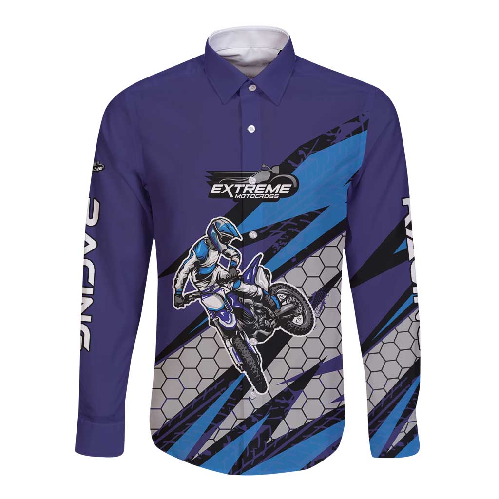 Custom Extreme Motocross Racing Long Sleeve Button Shirt with Rider Graphic - Wonder Print Shop