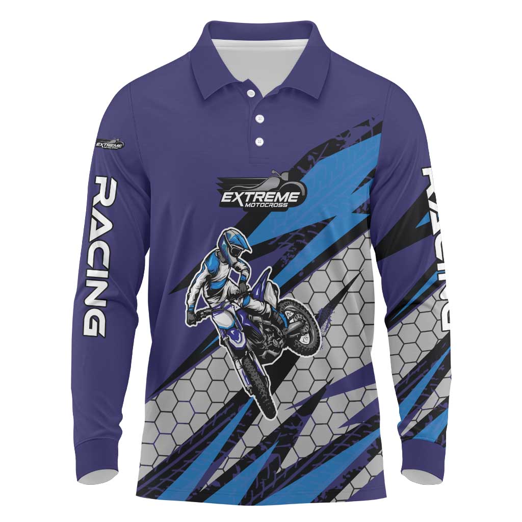 Custom Extreme Motocross Racing Long Sleeve Polo Shirt with Rider Graphic - Wonder Print Shop