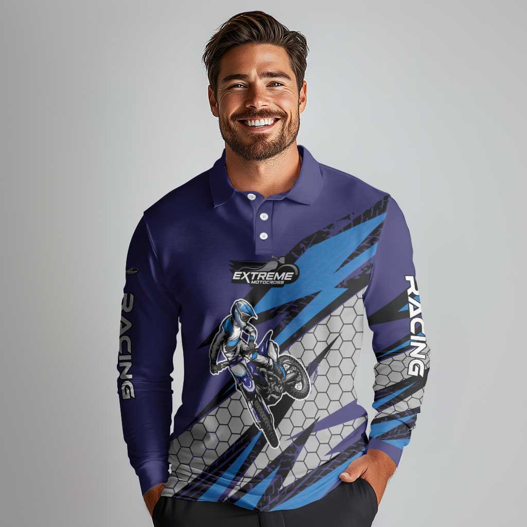 Custom Extreme Motocross Racing Long Sleeve Polo Shirt with Rider Graphic - Wonder Print Shop