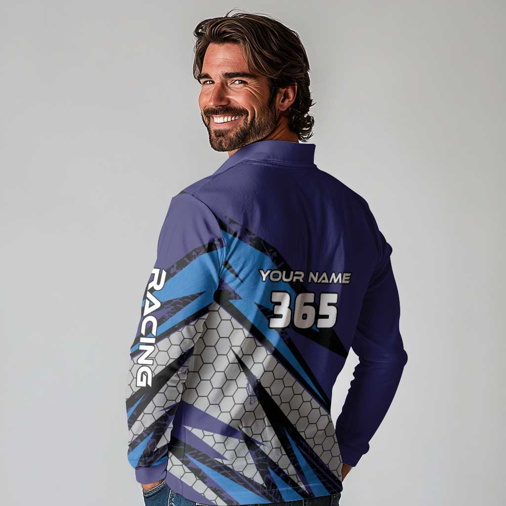 Custom Extreme Motocross Racing Long Sleeve Polo Shirt with Rider Graphic - Wonder Print Shop