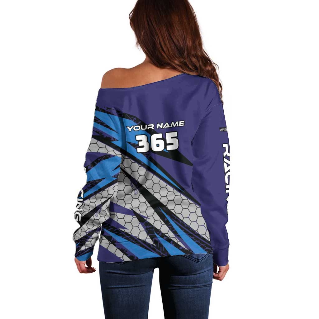 Custom Extreme Motocross Racing Off Shoulder Sweater with Rider Graphic - Wonder Print Shop