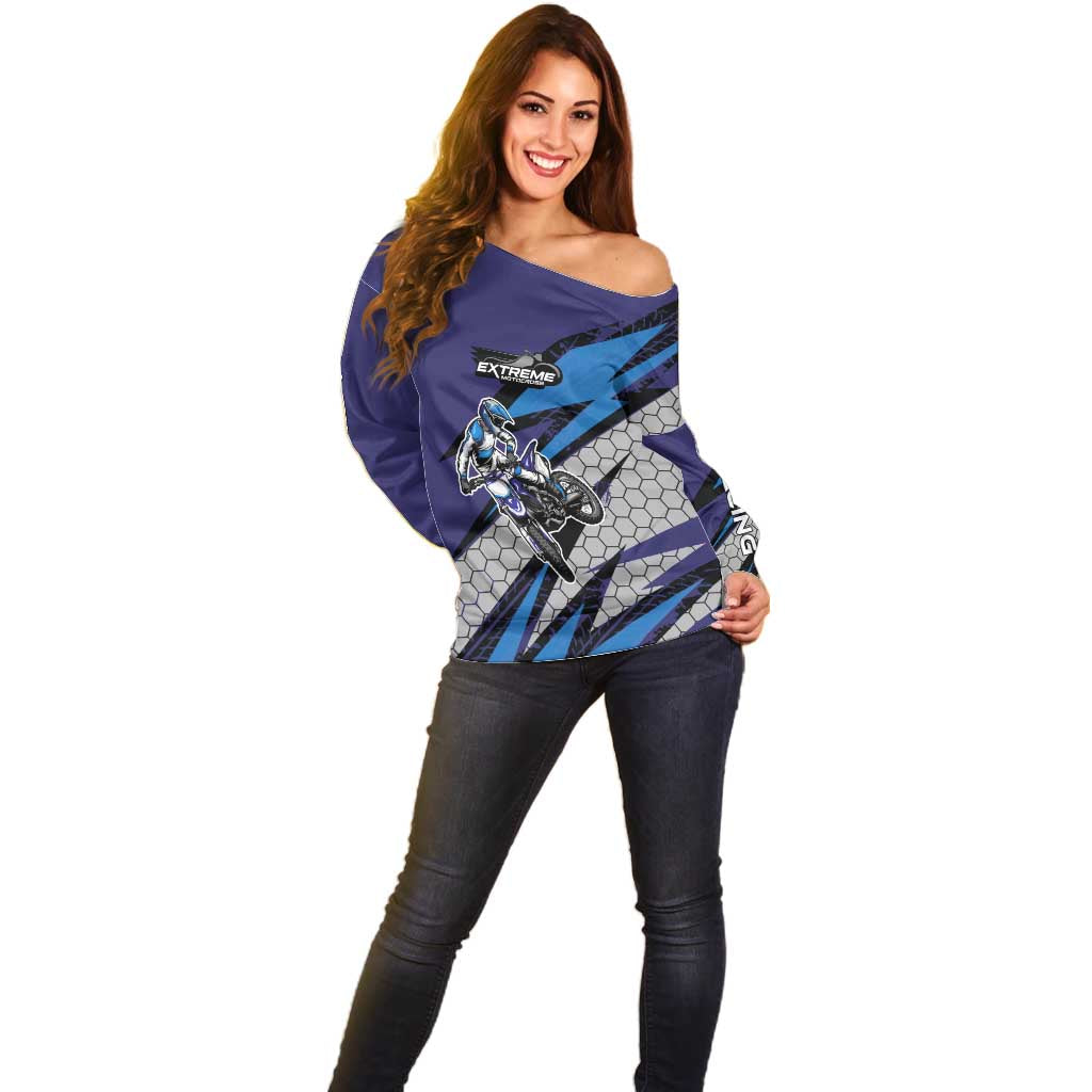 Custom Extreme Motocross Racing Off Shoulder Sweater with Rider Graphic - Wonder Print Shop