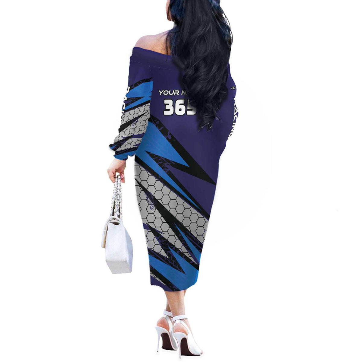 Custom Extreme Motocross Racing Off The Shoulder Long Sleeve Dress with Rider Graphic - Wonder Print Shop