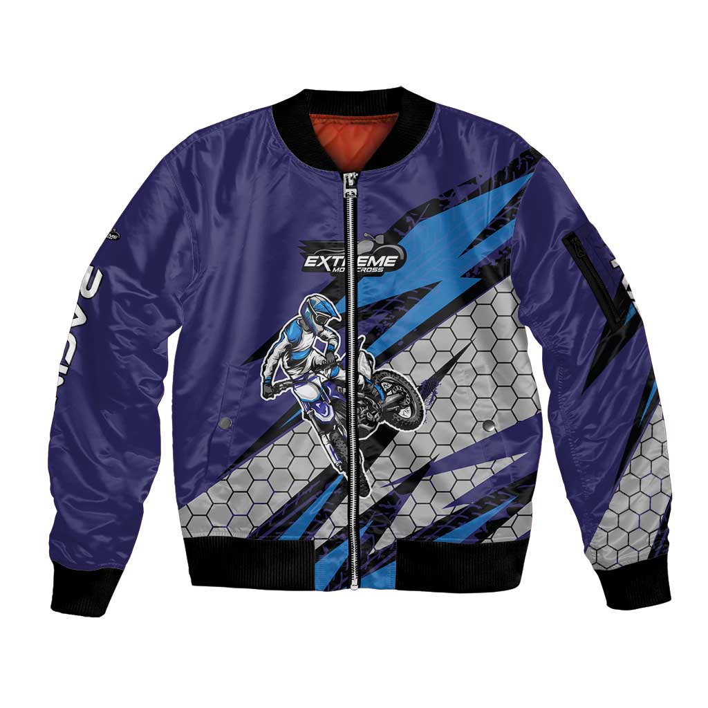 Custom Extreme Motocross Racing Sleeve Zip Bomber Jacket with Rider Graphic - Wonder Print Shop