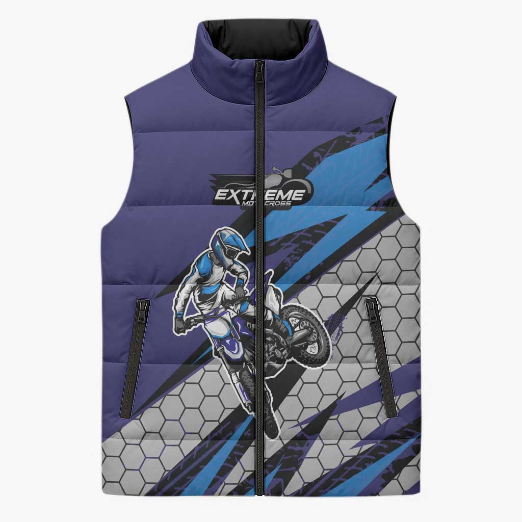 Custom Extreme Motocross Racing Sleeveless Puffer Jacket with Rider Graphic - Wonder Print Shop