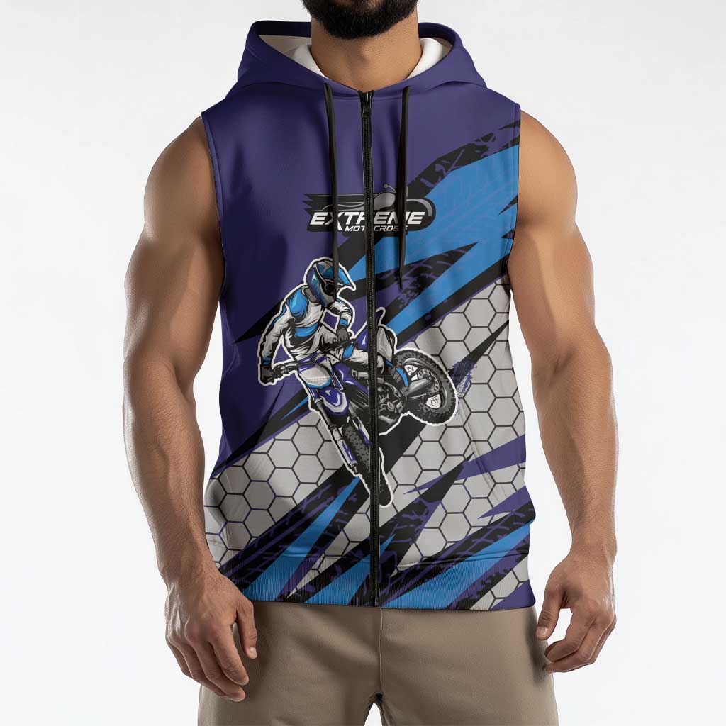 Custom Extreme Motocross Racing Sleeveless Zip Hoodie with Rider Graphic - Wonder Print Shop