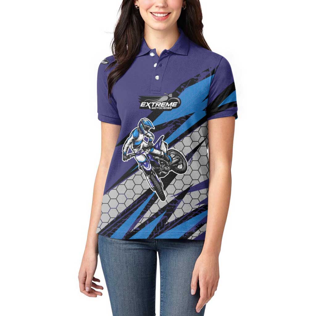 Custom Extreme Motocross Racing Women Polo Shirt with Rider Graphic - Wonder Print Shop