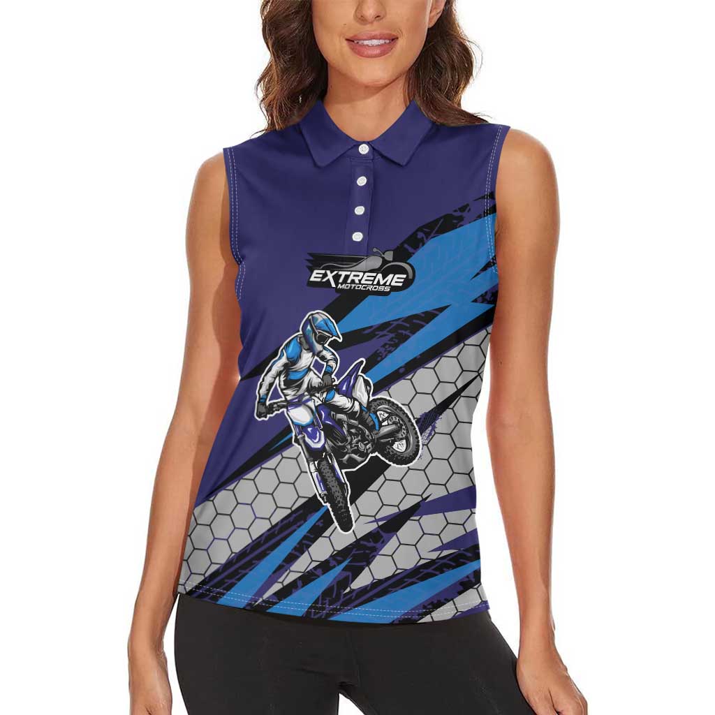 Custom Extreme Motocross Racing Women Sleeveless Polo Shirt with Rider Graphic - Wonder Print Shop