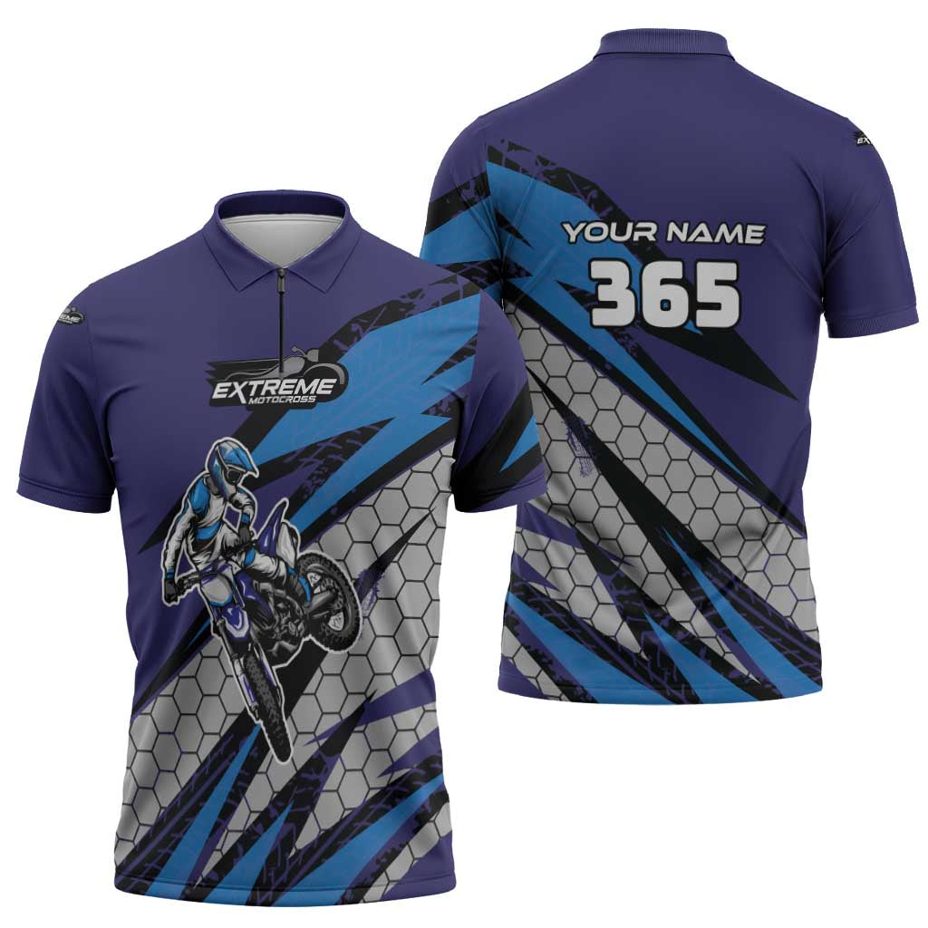 Custom Extreme Motocross Racing Zipper Polo Shirt with Rider Graphic - Wonder Print Shop