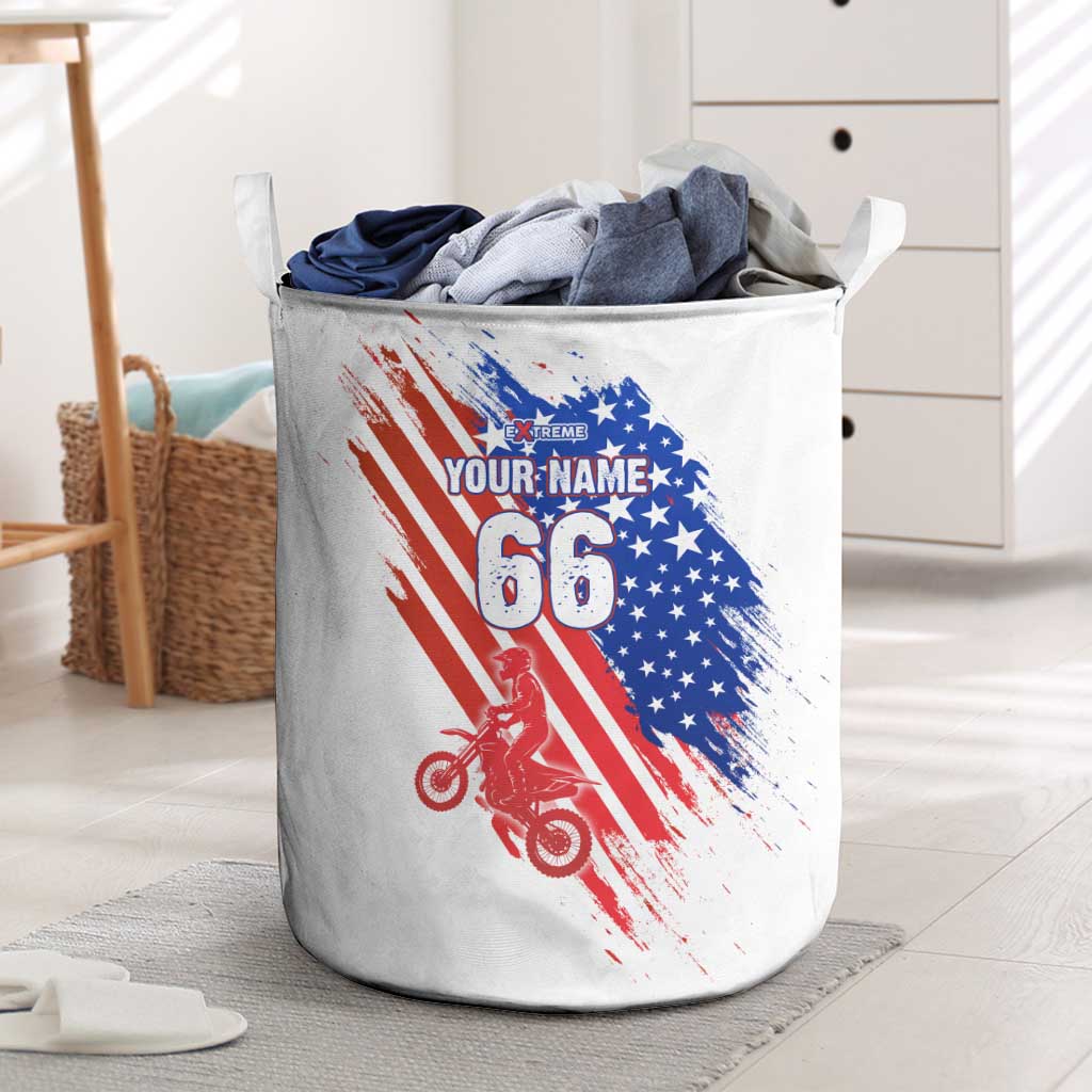 Custom Patriotic Motocross Laundry Basket with American Flag - Wonder Print Shop