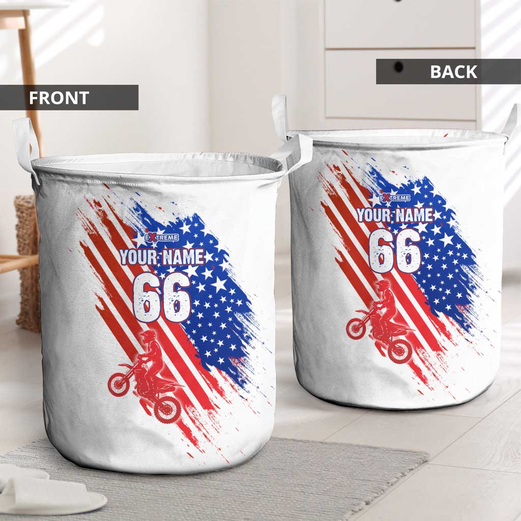 Custom Patriotic Motocross Laundry Basket with American Flag - Wonder Print Shop