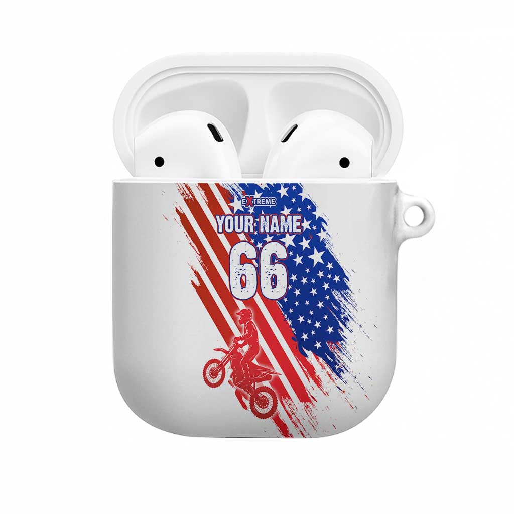 Custom Patriotic Motocross AirPods Case with American Flag - Wonder Print Shop