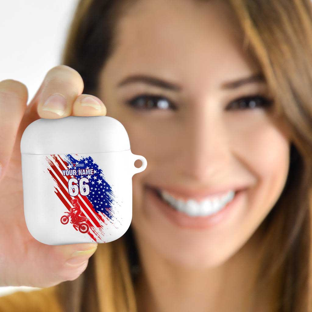 Custom Patriotic Motocross AirPods Case with American Flag - Wonder Print Shop