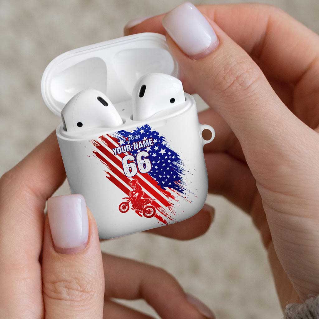 Custom Patriotic Motocross AirPods Case with American Flag - Wonder Print Shop
