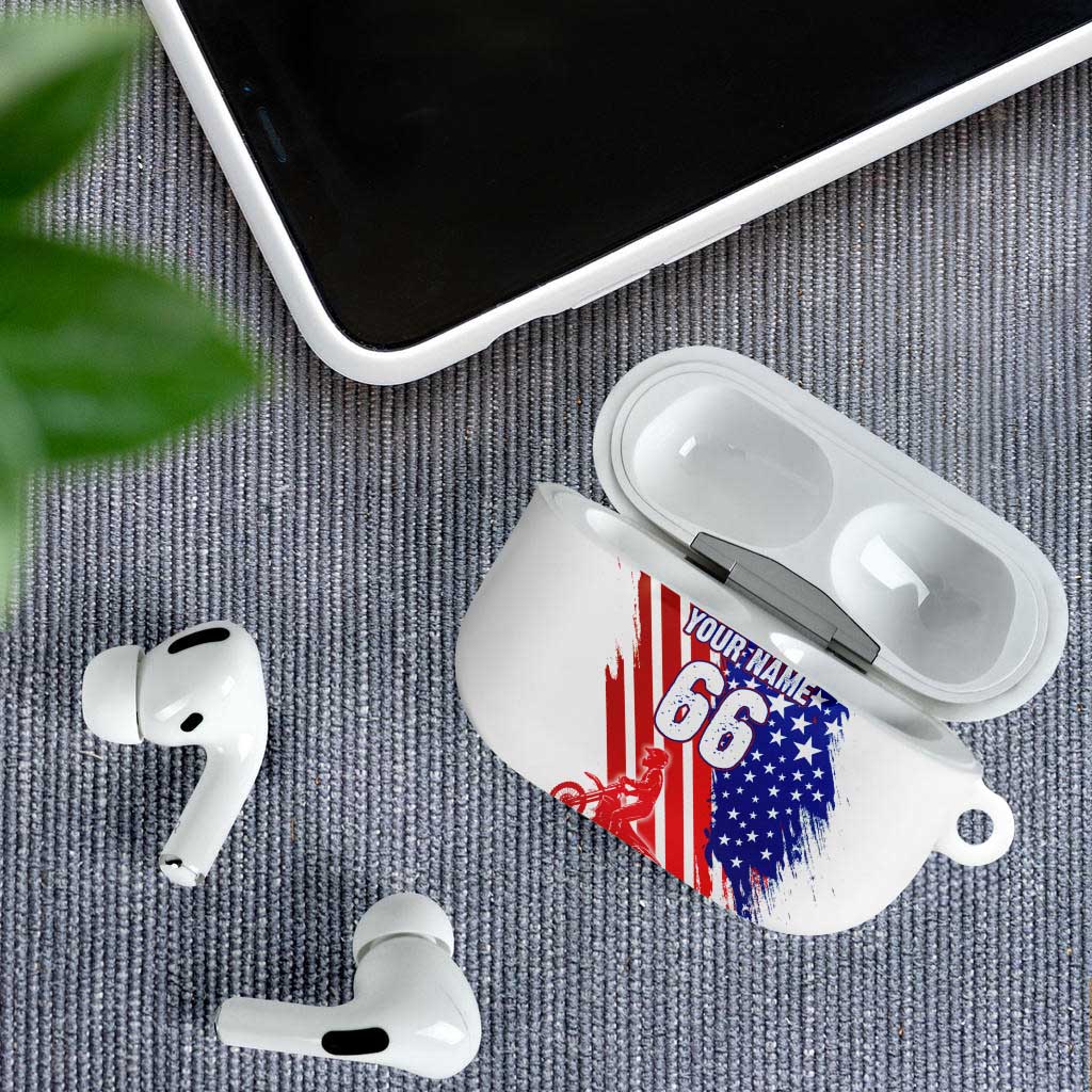Custom Patriotic Motocross AirPods Case with American Flag - Wonder Print Shop