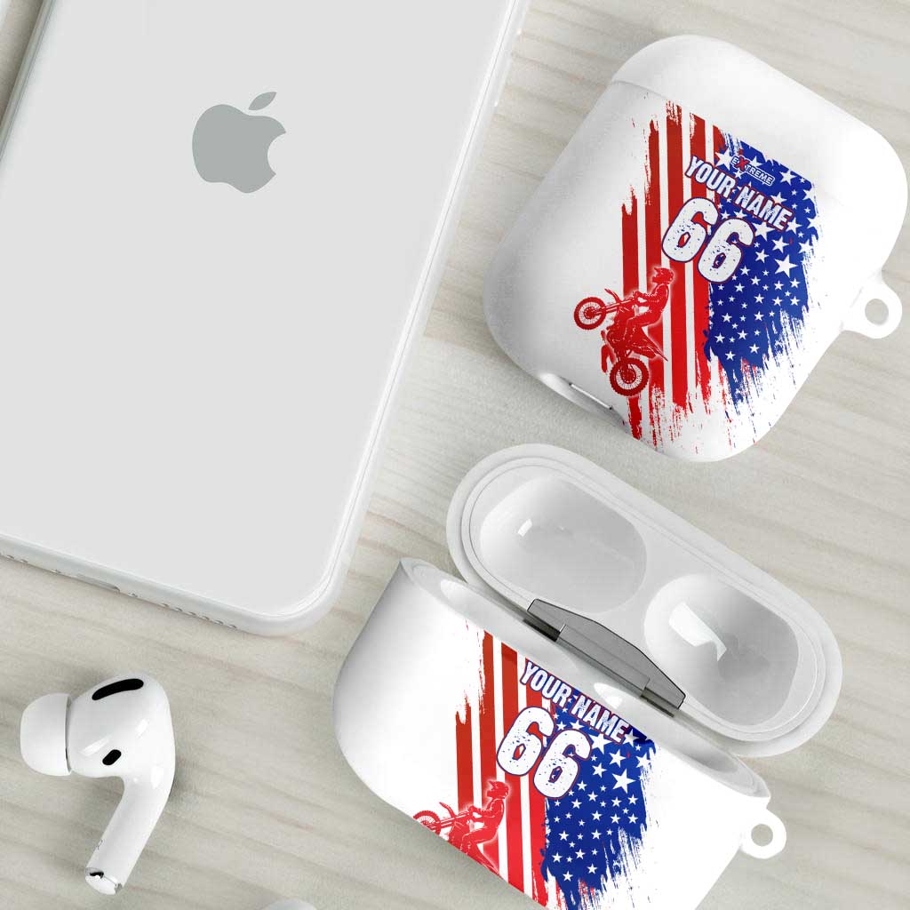 Custom Patriotic Motocross AirPods Case with American Flag - Wonder Print Shop