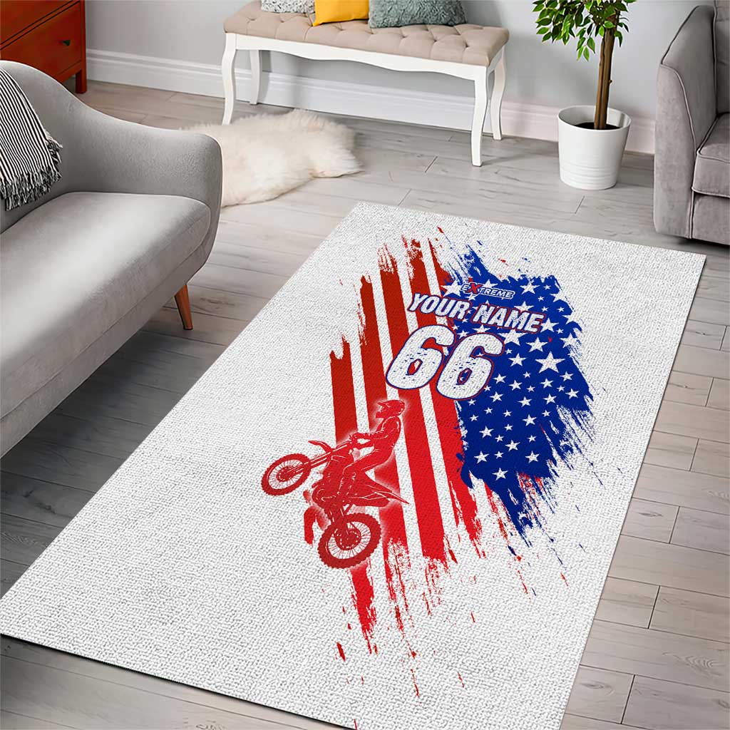 Custom Patriotic Motocross Area Rug with American Flag - Wonder Print Shop