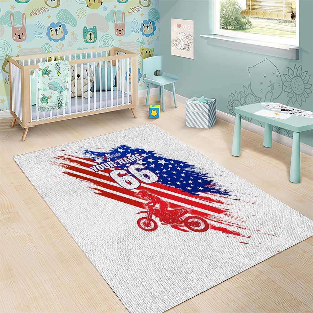 Custom Patriotic Motocross Area Rug with American Flag - Wonder Print Shop