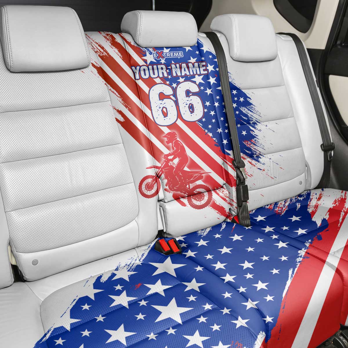 Custom Patriotic Motocross Back Car Seat Cover with American Flag - Wonder Print Shop
