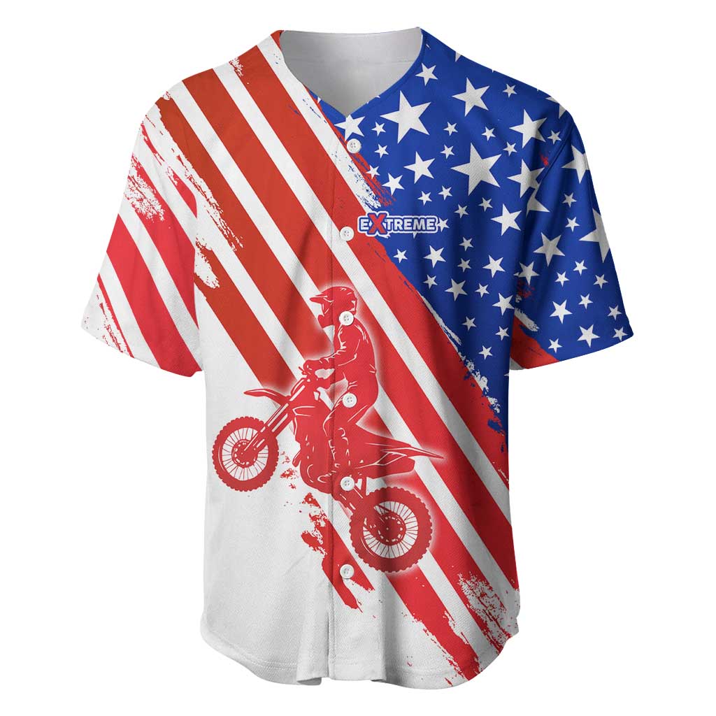 Custom Patriotic Motocross Baseball Jersey with American Flag - Wonder Print Shop