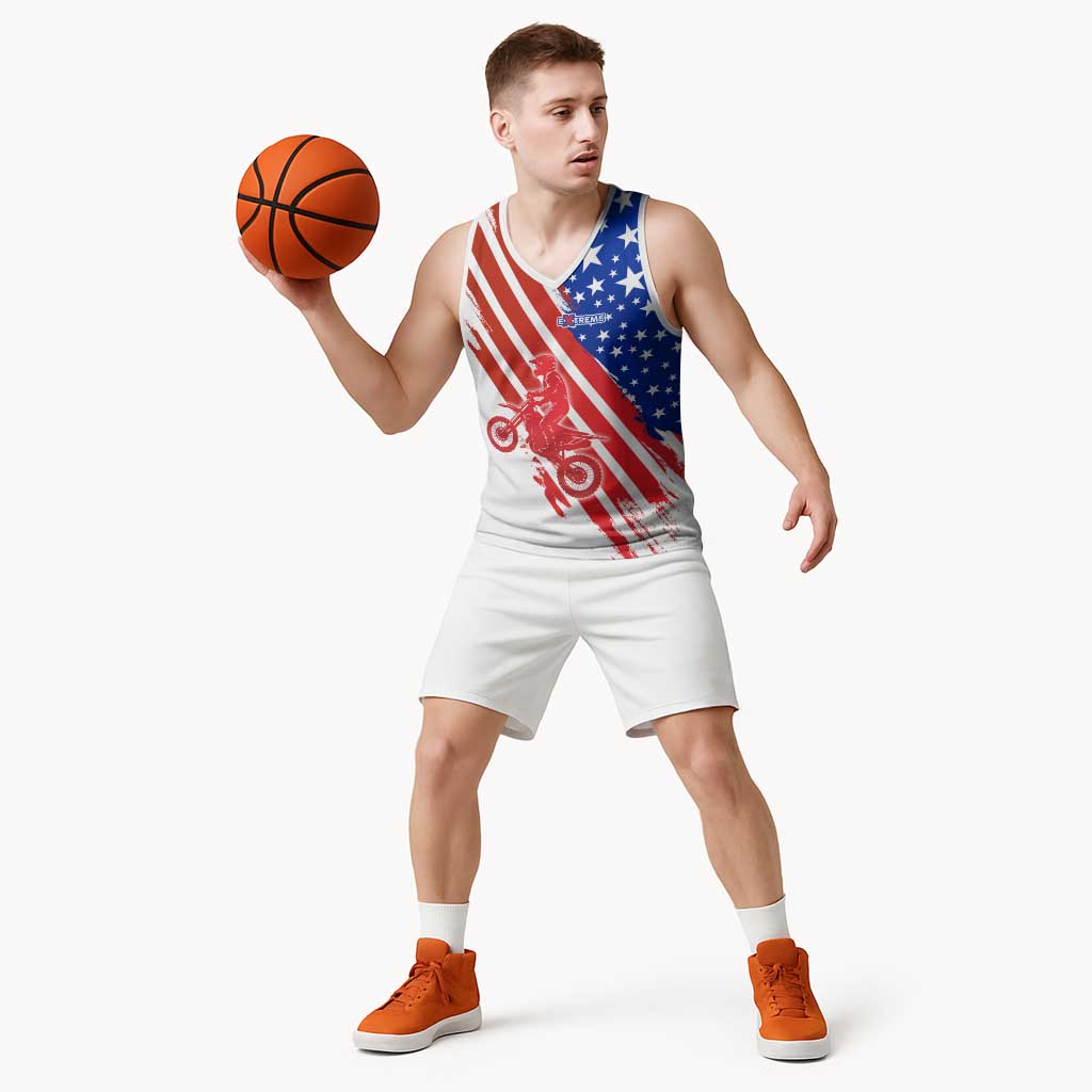Custom Patriotic Motocross Basketball Jersey with American Flag - Wonder Print Shop