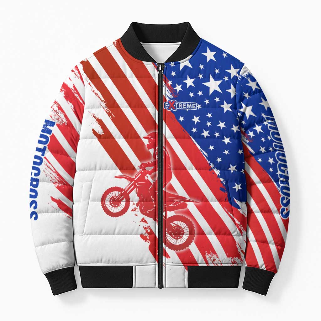 Custom Patriotic Motocross Bomber Puffer Jacket with American Flag - Wonder Print Shop