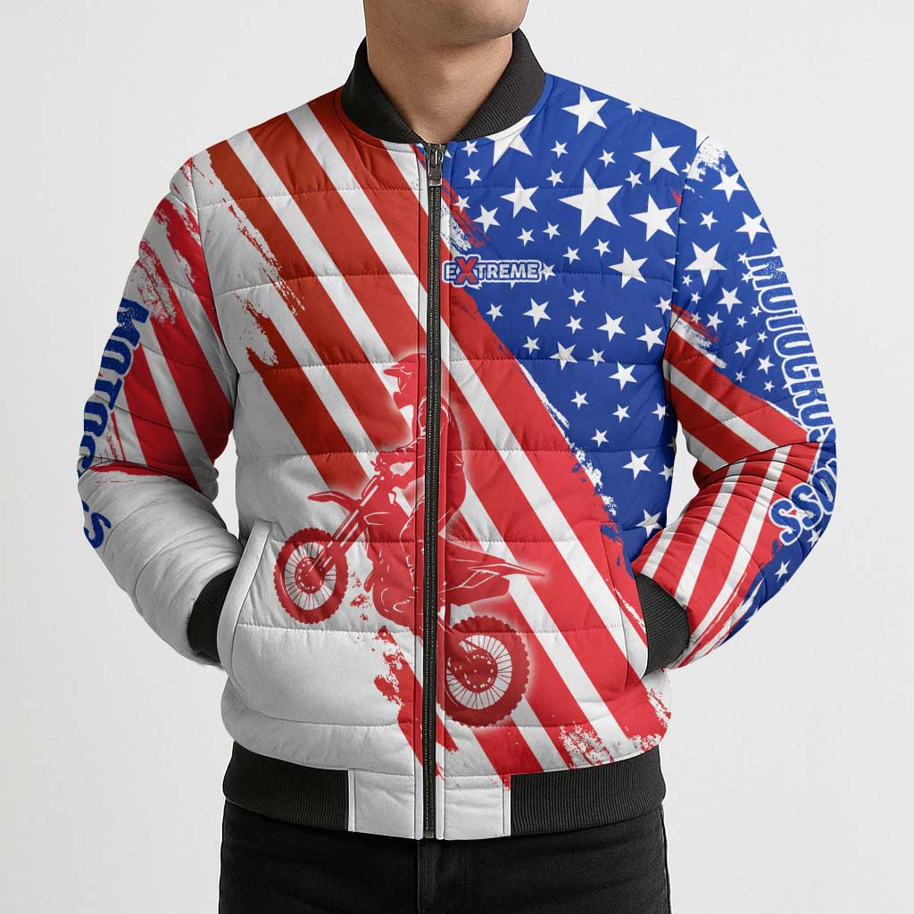 Custom Patriotic Motocross Bomber Puffer Jacket with American Flag - Wonder Print Shop