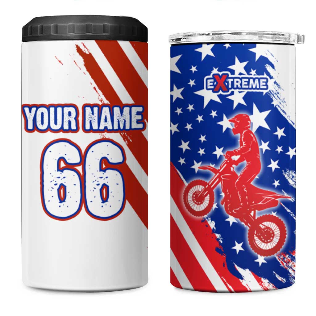 Custom Patriotic Motocross 4 in 1 Can Cooler Tumbler with American Flag - Wonder Print Shop