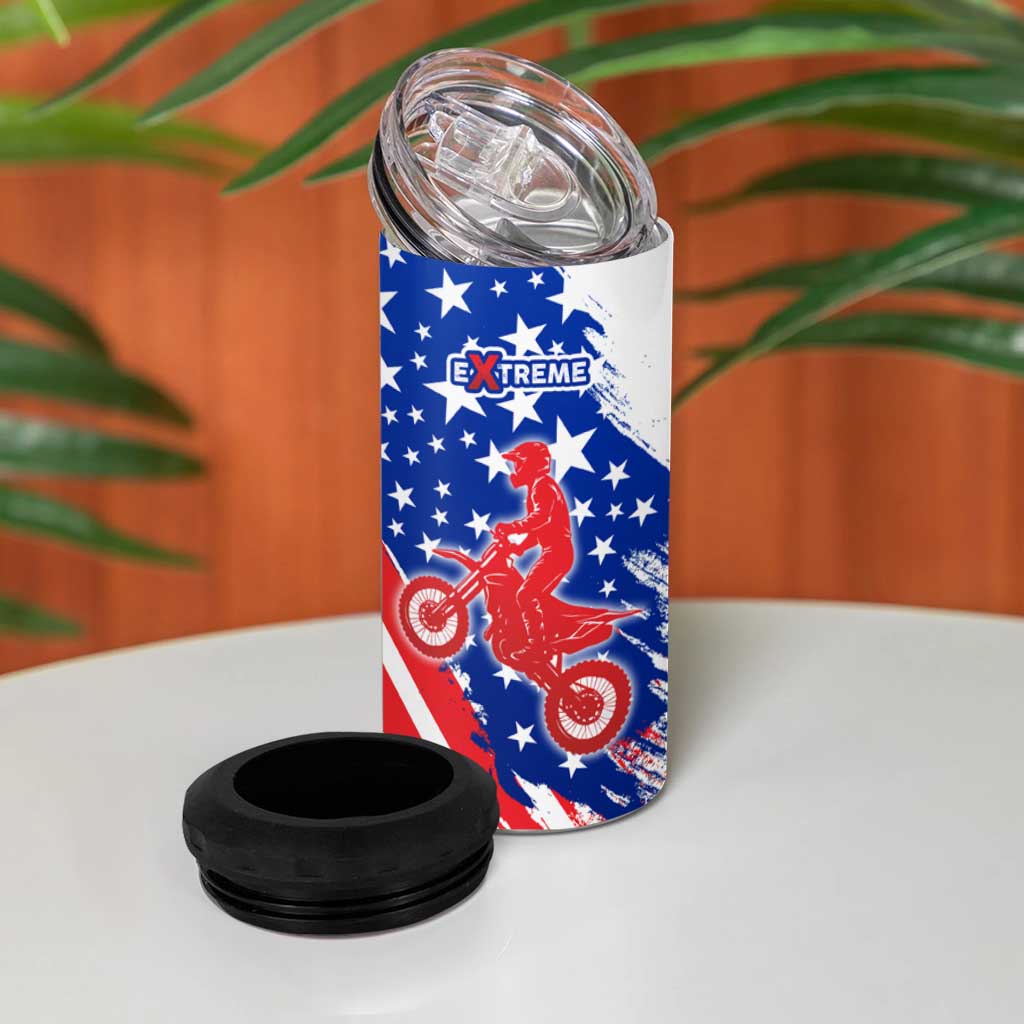Custom Patriotic Motocross 4 in 1 Can Cooler Tumbler with American Flag - Wonder Print Shop