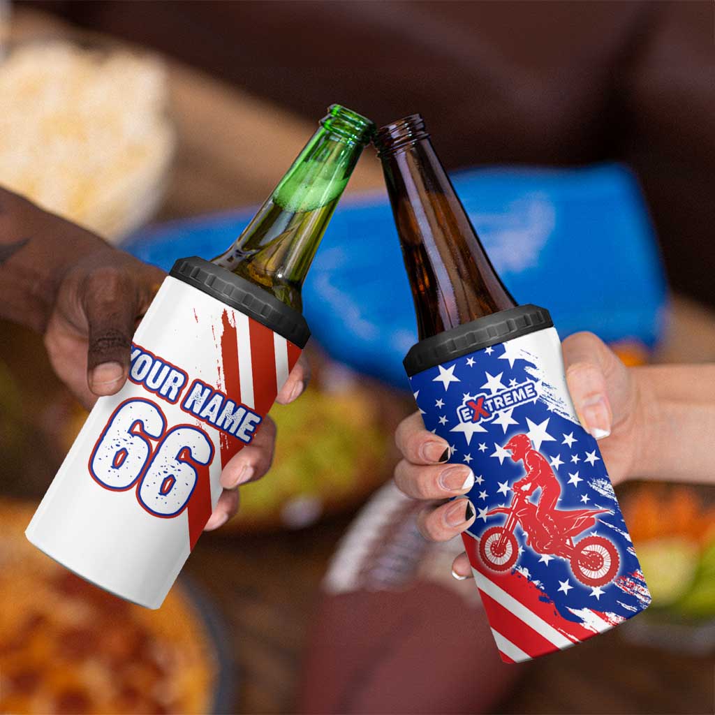 Custom Patriotic Motocross 4 in 1 Can Cooler Tumbler with American Flag - Wonder Print Shop