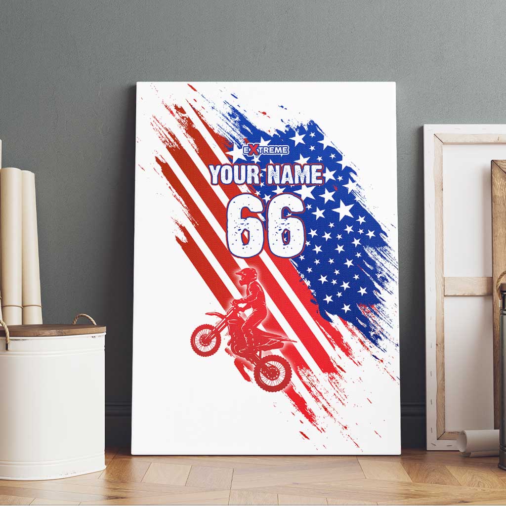 Custom Patriotic Motocross Canvas Wall Art with American Flag - Wonder Print Shop