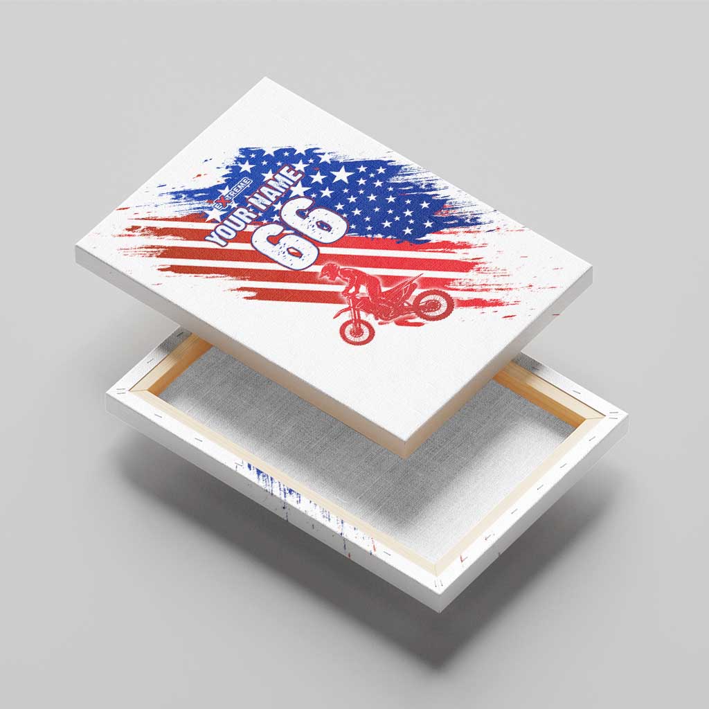 Custom Patriotic Motocross Canvas Wall Art with American Flag - Wonder Print Shop