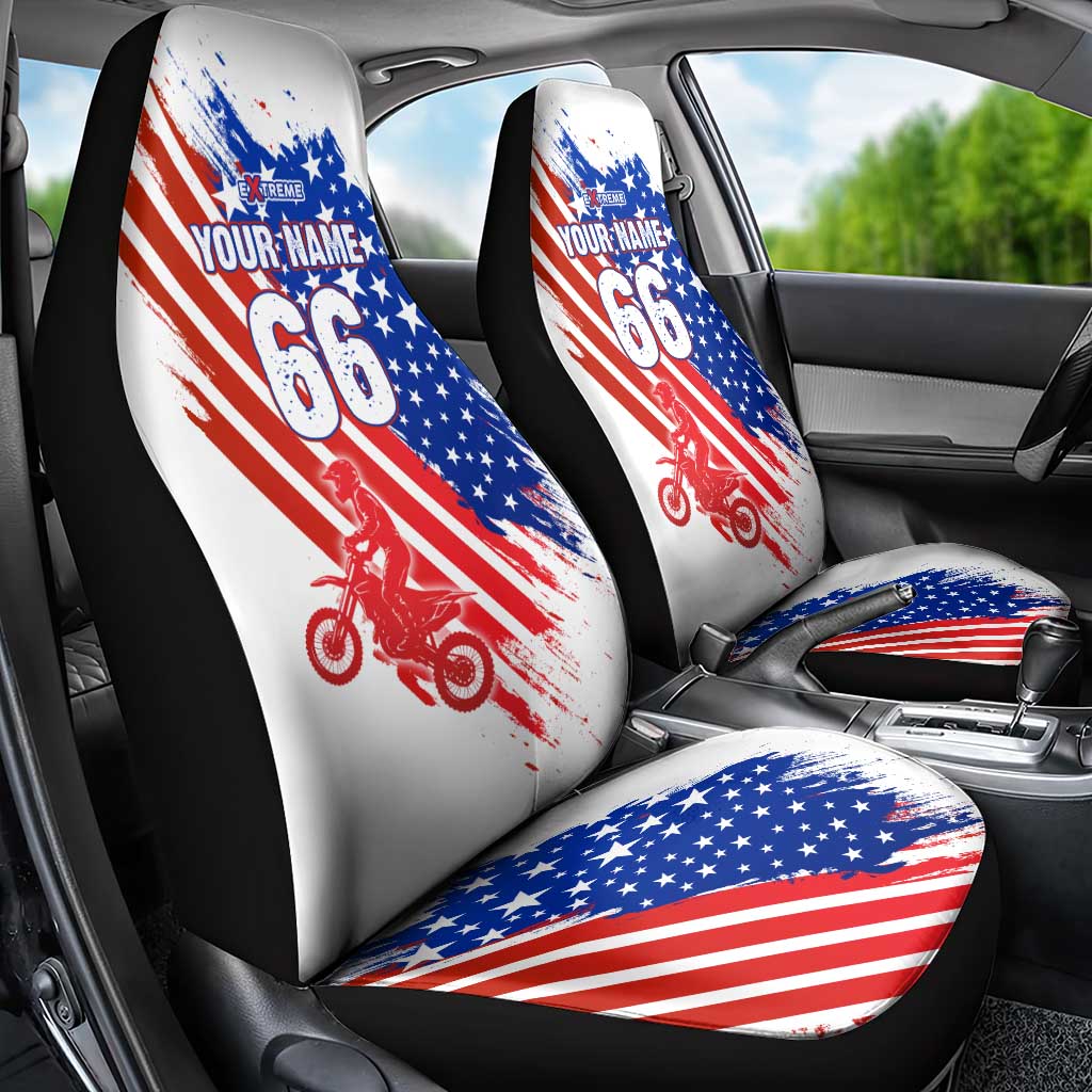 Custom Patriotic Motocross Car Seat Cover with American Flag - Wonder Print Shop