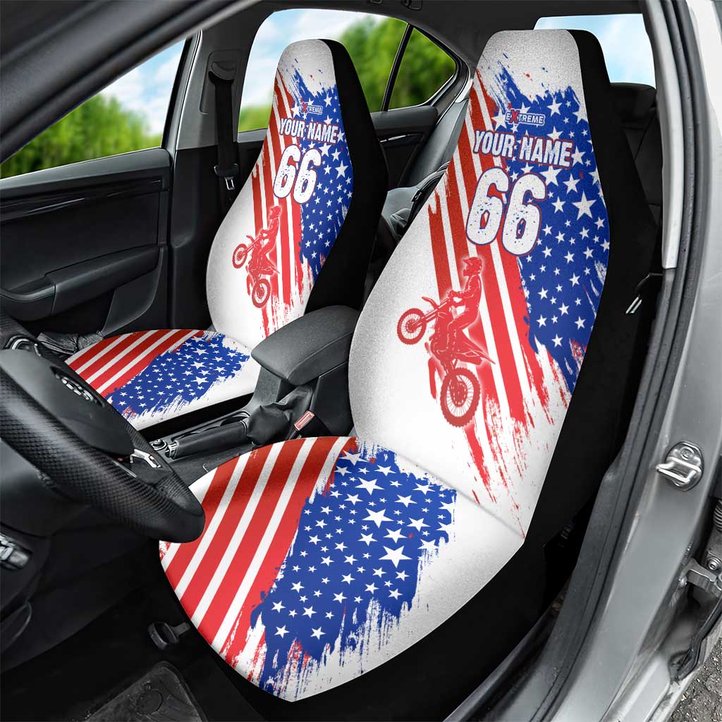 Custom Patriotic Motocross Car Seat Cover with American Flag - Wonder Print Shop