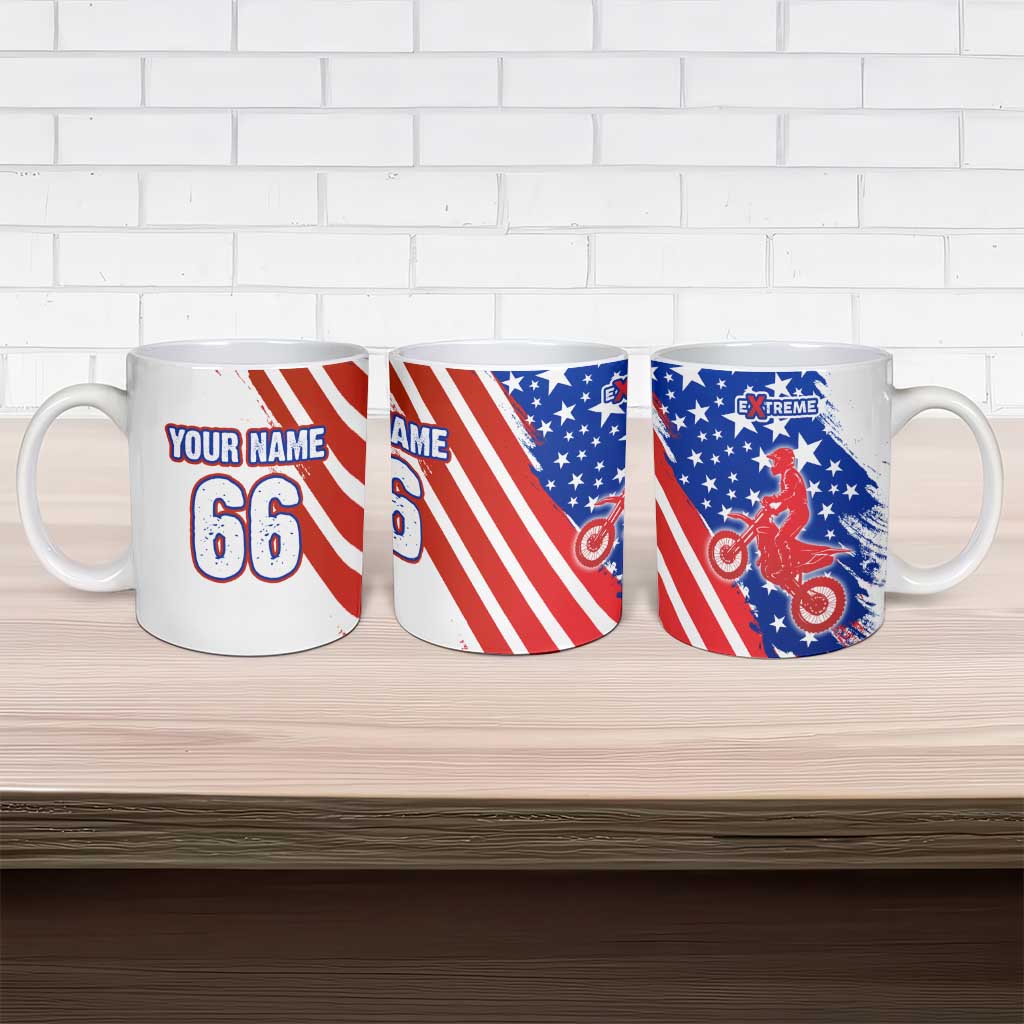 Custom Patriotic Motocross Ceramic Mug with American Flag - Wonder Print Shop
