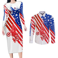 Custom Patriotic Motocross Couples Matching Long Sleeve Bodycon Dress and Long Sleeve Button Shirt with American Flag - Wonder Print Shop