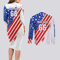 Custom Patriotic Motocross Couples Matching Long Sleeve Bodycon Dress and Long Sleeve Button Shirt with American Flag - Wonder Print Shop