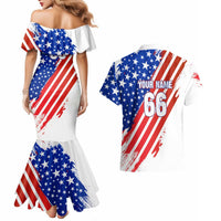 Custom Patriotic Motocross Couples Matching Mermaid Dress and Hawaiian Shirt with American Flag - Wonder Print Shop