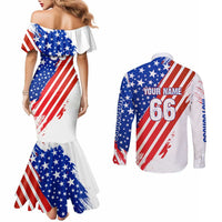 Custom Patriotic Motocross Couples Matching Mermaid Dress and Long Sleeve Button Shirt with American Flag - Wonder Print Shop