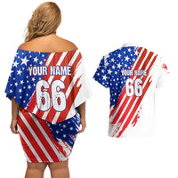 Custom Patriotic Motocross Couples Matching Off Shoulder Short Dress and Hawaiian Shirt with American Flag - Wonder Print Shop