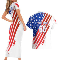 Custom Patriotic Motocross Couples Matching Short Sleeve Bodycon Dress and Hawaiian Shirt with American Flag - Wonder Print Shop
