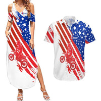 Custom Patriotic Motocross Couples Matching Summer Maxi Dress and Hawaiian Shirt with American Flag - Wonder Print Shop