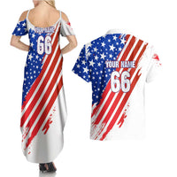 Custom Patriotic Motocross Couples Matching Summer Maxi Dress and Hawaiian Shirt with American Flag - Wonder Print Shop