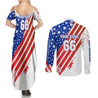Custom Patriotic Motocross Couples Matching Summer Maxi Dress and Long Sleeve Button Shirt with American Flag - Wonder Print Shop