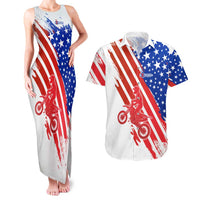 Custom Patriotic Motocross Couples Matching Tank Maxi Dress and Hawaiian Shirt with American Flag - Wonder Print Shop