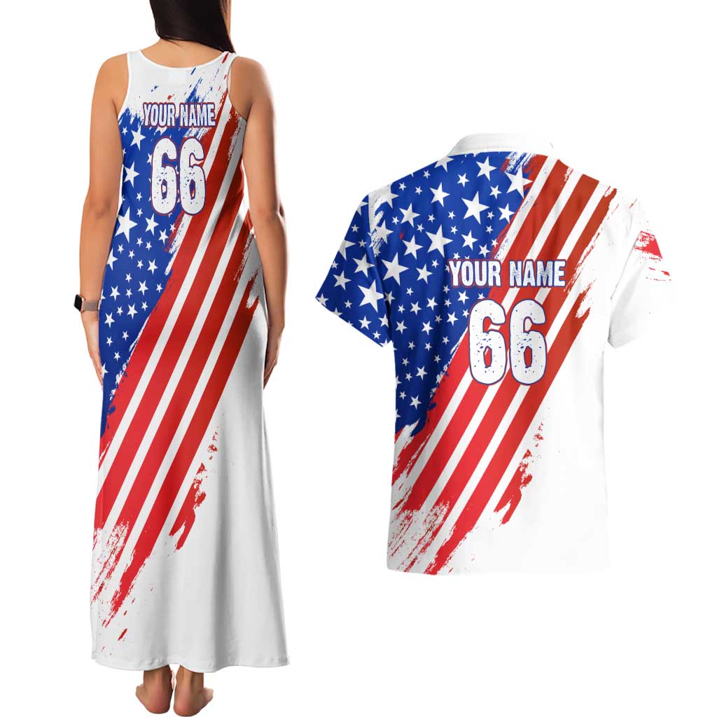 Custom Patriotic Motocross Couples Matching Tank Maxi Dress and Hawaiian Shirt with American Flag - Wonder Print Shop